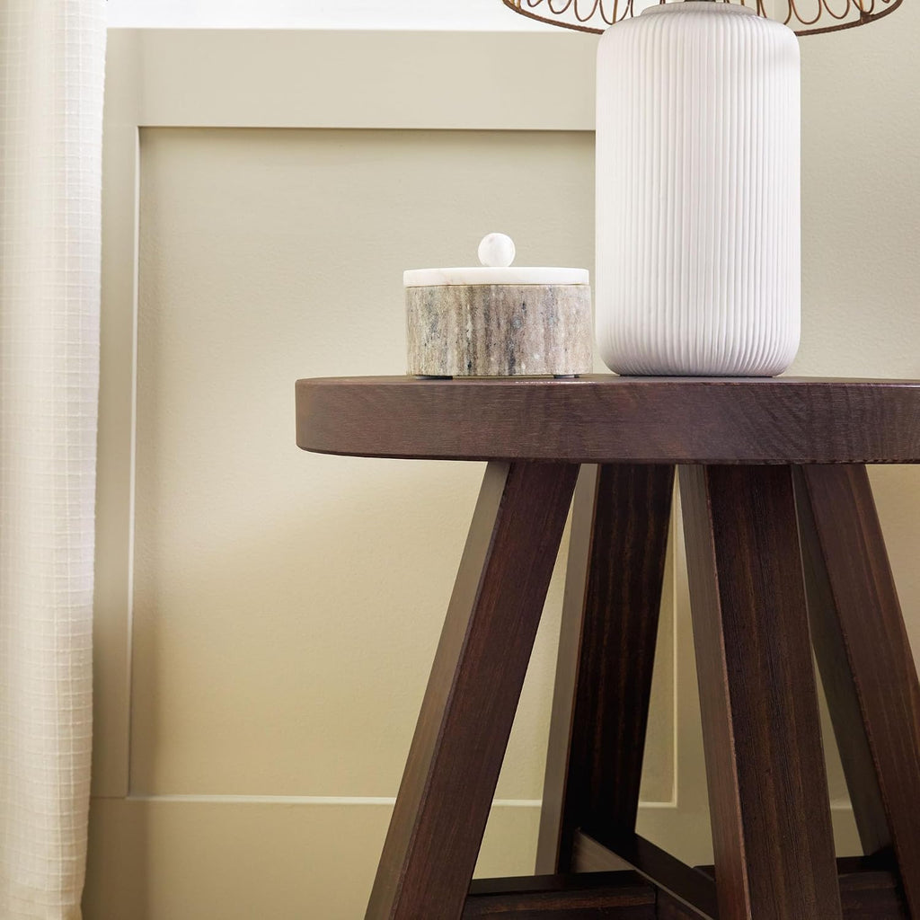 Walker Edison Colt Modern Farmhouse Solid Wood Round Side Table, 18 Inch, Espresso