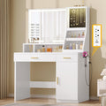 DWVO Vanity Desk with Mirror and Lights | Makeup Vanity Desk with Power Outlets & Jewelry Storage, 3 Light Modes, 2 Storage Drawers