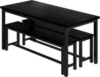AWQM Dining Table Set with Two Benches, Kitchen Table Set for 4-6 Persons, Kitchen Table of 47.2 x 28.7 x 28.7 Inches, Bench of 41.3 x 11.8 x 17.7 Inches Each, Black