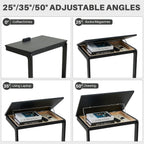 C-Shaped End Table with Wheels - Rolling Side Table for Couch, Solid Wood Modern Adjustable Angles Tv Tray Sofa Tables for Living Room, Bedroom, Home Office, Black, 15.4"D x 23.6"W x 24.8"H