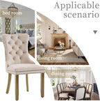 LKTART Dining Chairs Set of 6 Mid-Century Modern Chairs with Lion Head Pull Ring, Velvet Upholstered Dining Chair with Golden Wooden Legs Nailhead Trim for Kitchen Bedroom Dining Room (Beige)