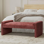 58.5" End of Bed Bedroom Bench, Elegant Fabric Upholstered Footstool for Dining Room & Entryway, Sturdy Legs with Floor Pads Footrest Ottoman, Rosewood