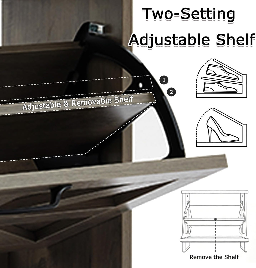 Shoe Cabinet with 2 Flip Drawers, Farmhouse Shoe Storage for Entryway, Wooden Shoe Organizer Cabinet with Adjustable Shelves, Hidden Slim Shoe Cabinet for Hallway, Living Room, Sierra