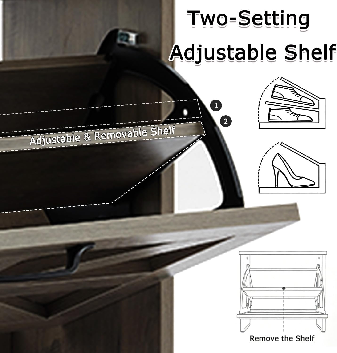 Shoe Cabinet with 2 Flip Drawers, Farmhouse Shoe Storage for Entryway, Wooden Shoe Organizer Cabinet with Adjustable Shelves, Hidden Slim Shoe Cabinet for Hallway, Living Room, Sierra