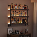 3-Tier Wall Mounted Wine Rack with LED | Liquor Bottles Floating Shelves Display Storage Organizer for Home Bar Dining Room Kitchen ,31.5"W x 47.2"H