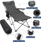apollo walker Reclining Beach Chair, Adjustable 90-135° Backrest Camping Lounge Chairs for Adults, Folding Chair with Foot Rest & Detachable Pillow - Standard 6-Leg, Grey