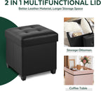 17.7" Ottoman with Storage, Square Storage Ottoman for Dorm, Faux Leather Ottomans with Legs for Living Room, Bedroom, Black