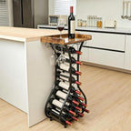 Wine Rack Freestanding Floor, Freestanding Wine Racks with 14 Bottles Wine Glass Holder, Mini Bar Wood Tabletop Wine Storage, Small Wine Cabinet for Home Bar Kitchen Dining Room
