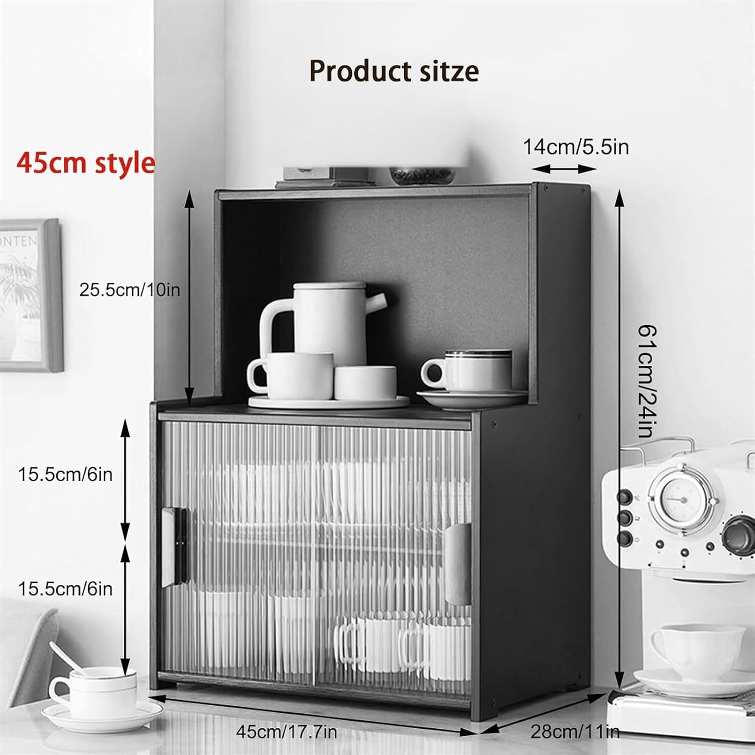 Kitchen Storage Cabinet, Countertop Cabinet with Sliding Door, Pantry Storage Cabinet with Adjustable Shelves, Freestanding Floor Storage Cabinet ﻿ Multi Scenario Use(Natural,45cm)