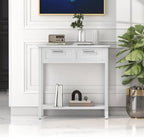 GOFLAME Small Console Table with 2 Drawers, 31” Entry Table with Storage Shelf, Modern, Narrow Sofa Table for Living Room, Hallway, Entrance (White)