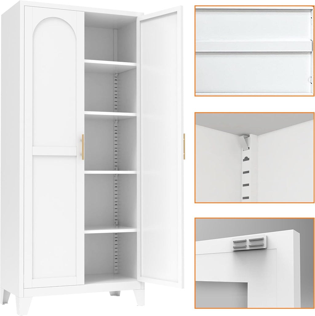 71" Pantry Cabinet, Kitchen Pantry Storage Cabinets with Adjustable Shelves,Metal Hutch for Kitchen, Dining Room, Living Room and Bathroom