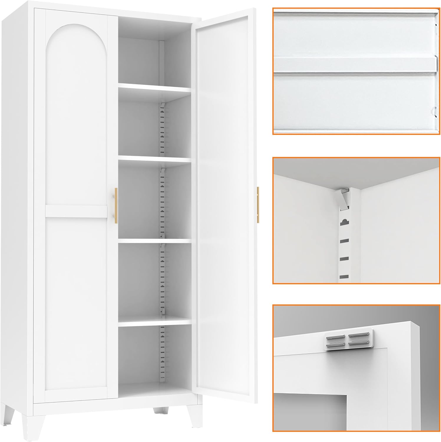 71" Pantry Cabinet, Kitchen Pantry Storage Cabinets with Adjustable Shelves,Metal Hutch for Kitchen, Dining Room, Living Room and Bathroom