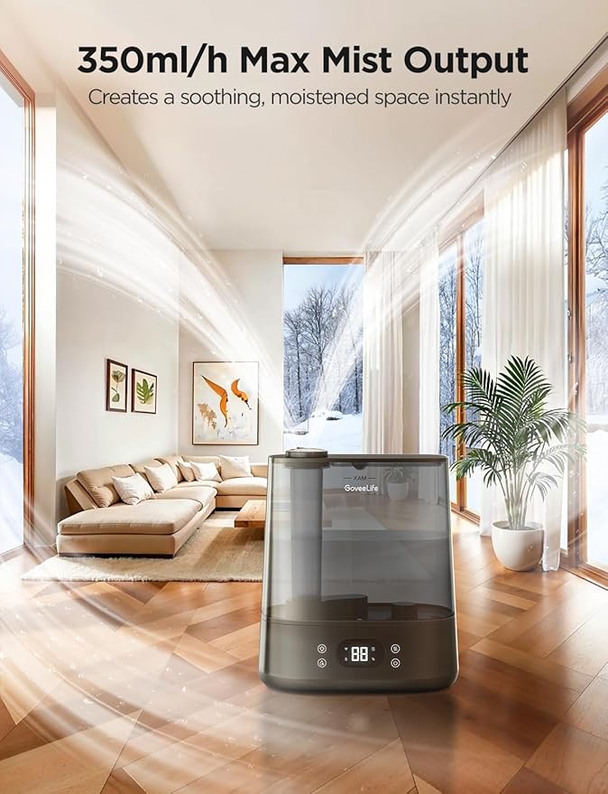 GoveeLife Smart Humidifiers for Bedroom, 6L Cool Mist Top Fill for Large Room, Humidity Sensor, Auto Mode, 60H Quiet Runtime, Schedule, WiFi Humidifier for Baby Plant, Compatible with Alexa, Black