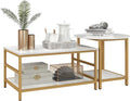Brilluxa Coffee Table Set, 2-Piece Cocktail Table and Living Room Table Set with Rectangle and Round Tables, Faux Marble Tops, Storage Shelves for Small Spaces