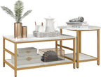 Brilluxa Coffee Table Set, 2-Piece Cocktail Table and Living Room Table Set with Rectangle and Round Tables, Faux Marble Tops, Storage Shelves for Small Spaces