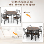 GOFLAME 5-Piece Round Dining Table Set for 4, Space-Saving Kitchen Table and Chairs Set with Storage Shelf, Industrial Wooden Dinette Set for Dining Room, Living Room, Breakfast Nook, Rustic Brown