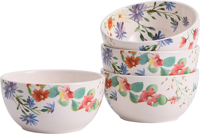 Bico Summer Provence Cereal Bowls Set of 4, 26 oz Deep Ceramic Soup Bowls for Cereal, Salad, Noodles, Kitchen, Microwave and Dishwasher Safe, Gift for Housewarming and Thanksgiving