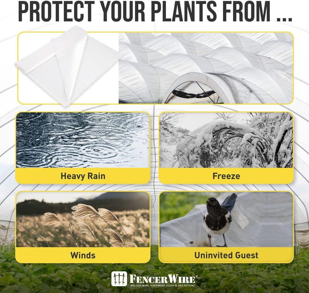 CAPHAUS 6 mil Clear Greenhouse Plastic Sheeting, 4-Year UV Resistant Polyethylene Film, Hoop House Cover for Horticulture, Gardening, Farming and Agriculture, 90% Light Transmittance, 16’ x 28’
