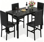 DKLGG 5-Piece Dining Table Set for 4, Faux Marble Kitchen Table Chairs Set of 4 with Upholstered Chairs, Modern Dining Room Table Set for Small Spaces (Black+Black)