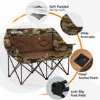 Double Camping Chairs Oversized Loveseat - 2 Person Camping Chair Portable Lawn Folding Chair for Outside Adults - Heavy Duty Outdoor Camping Couch with Cup Hold, Camouflage