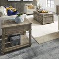Pemberly Row 3 Piece Pine Wood Living Room Table Set, Weathered Taupe Finish, Planked Top Coffee Table with Casters, Cedar-Lined Storage, Two End Tables, Rustic Style Furniture for Living Room Decor