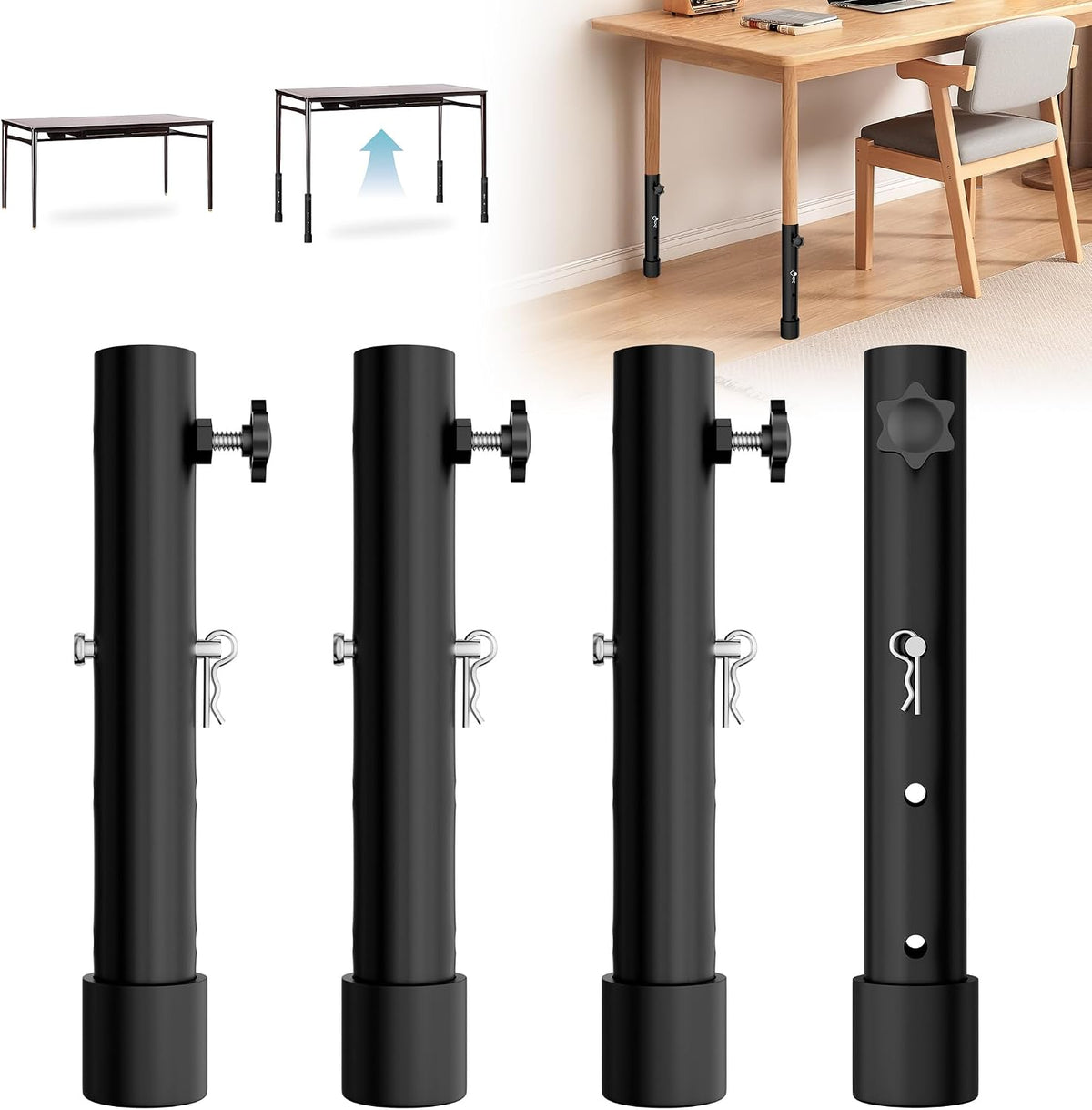 ZhouDaShu Table Leg Extenders for Folding Tables, Table Leg Extensions for Bent and Straight Legs, Heavy Duty Steel Adjustable Folding Table Leg Risers (9.8 in (25 cm) (4 Pack))
