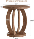 Tribesigns End Table, Round Side Table with Storage, Farmhouse Nightstand Bedside with Round Tabletop, Accent End Table for Living Room Bedroom Small Space, Wooden Accent Furniture, Rustic Brown