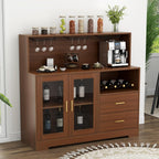 Bar Cabinet for Home with LED Light,Coffee Bar Cabinet w/ Wine & Glass Rack | Kitchen Buffet Sideboard with Storage Cabinet&Drawers, Modern Liquor Cabinet for Living Room Dining Room (Brown)