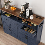 Befrases Farmhouse Buffet Cabinet with Drawers & Open Shelf, Sideboard with Storage, Kitchen Pantry Cabinet Hutch, Coffee Bar Station for Kitchen, Livingroom, 52" L Blue