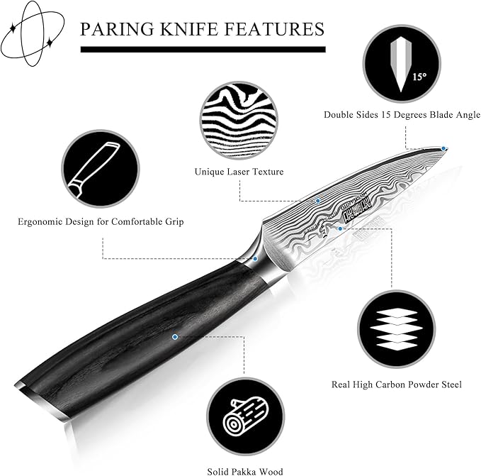 Paring Knife 3.75 Inch, High Carbon Powder Steel Forged Small Kitchen Knives, Razor Sharp Japanese Fruit Knife with Ergonomic Pakkawood Handle