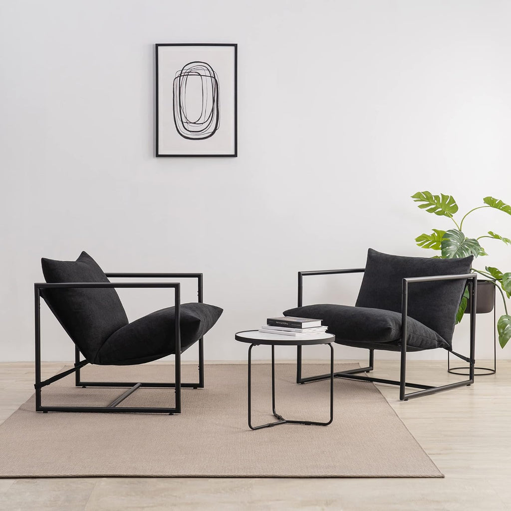 Zinus Aidan Sling Accent Chair, Metal Framed Armchair with Shredded Foam Cushioning, Black