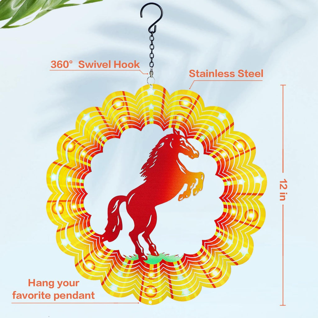 Horse Wind Spinners Horse Gifts for Women/Girls/Men 12 inch 3D Stainless Steel Hanging Wind Spinner Metal Wind Catchers Kinetic Sculpture for Indoor/Outdoor Decor, Yard Art, Garden Decorations