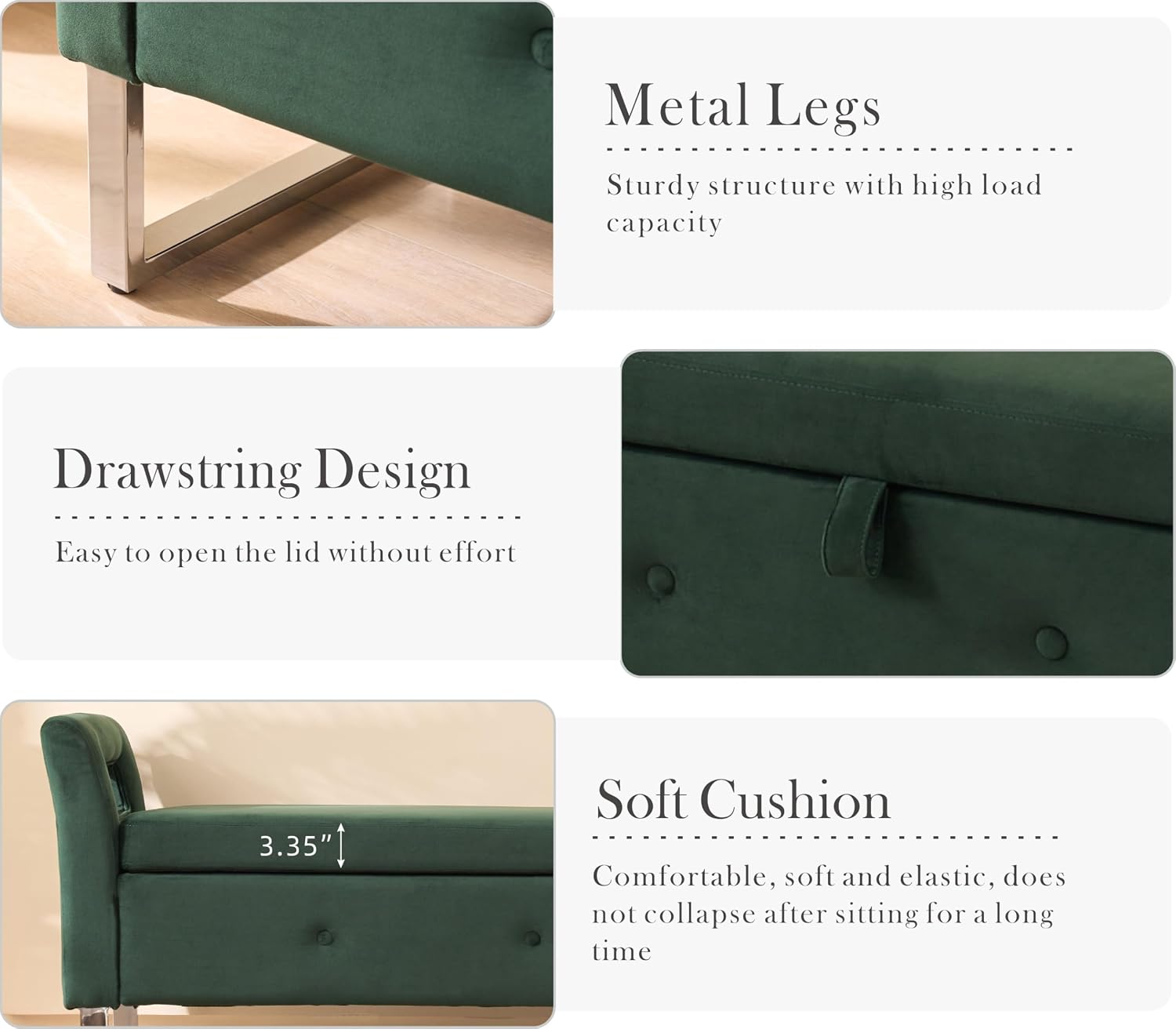 Aoiy & Wifon 67.91" W King Size Bench for End of Bed, Upholstered End of Bed Storage Bench with Metal Legs for Bedroom, Velvet (Green)