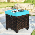 HAPPYGRILL 2pcs Patio Ottoman Set Outdoor Rattan Wicker Ottoman Seat with Removable Cushions Patio Furniture Footstool Footrest Seat