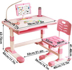 Kids Desk and Chair Set with LED Light | Adjustable Children's Study Table with Tiltable Book Stand & Large Drawer for Bedroom or Living Room (Pink/Blue) (Pink)
