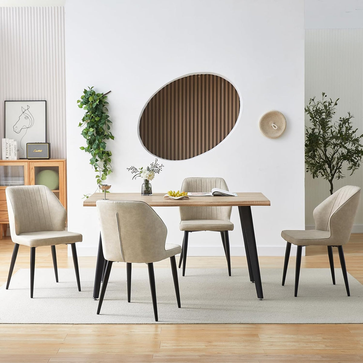 TUKAILAi Modern Dining Chairs Set of 6, Faux Leather Upholstered Kitchen Chairs with Curved Backrest & Metal Legs, Comfy Accent Side Chairs for Guest Reception Restaurant Commercial (Cream)