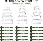 30 Pieces Glass Food Storage Containers Set, Glass Meal Prep Containers Set with Snap Locking Lids, Airtight Glass lunch Containers, Microwave, Oven, Freezer & Dishwasher,White