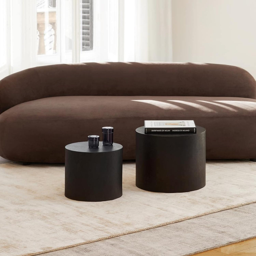 WILLIAMSPACE 18.9" Black Nesting Coffee Table Set of 2, Modern Round Coffee Tables Circle Side Table for Small Space, Accent End Table Set, No Assembling, Matte Black
