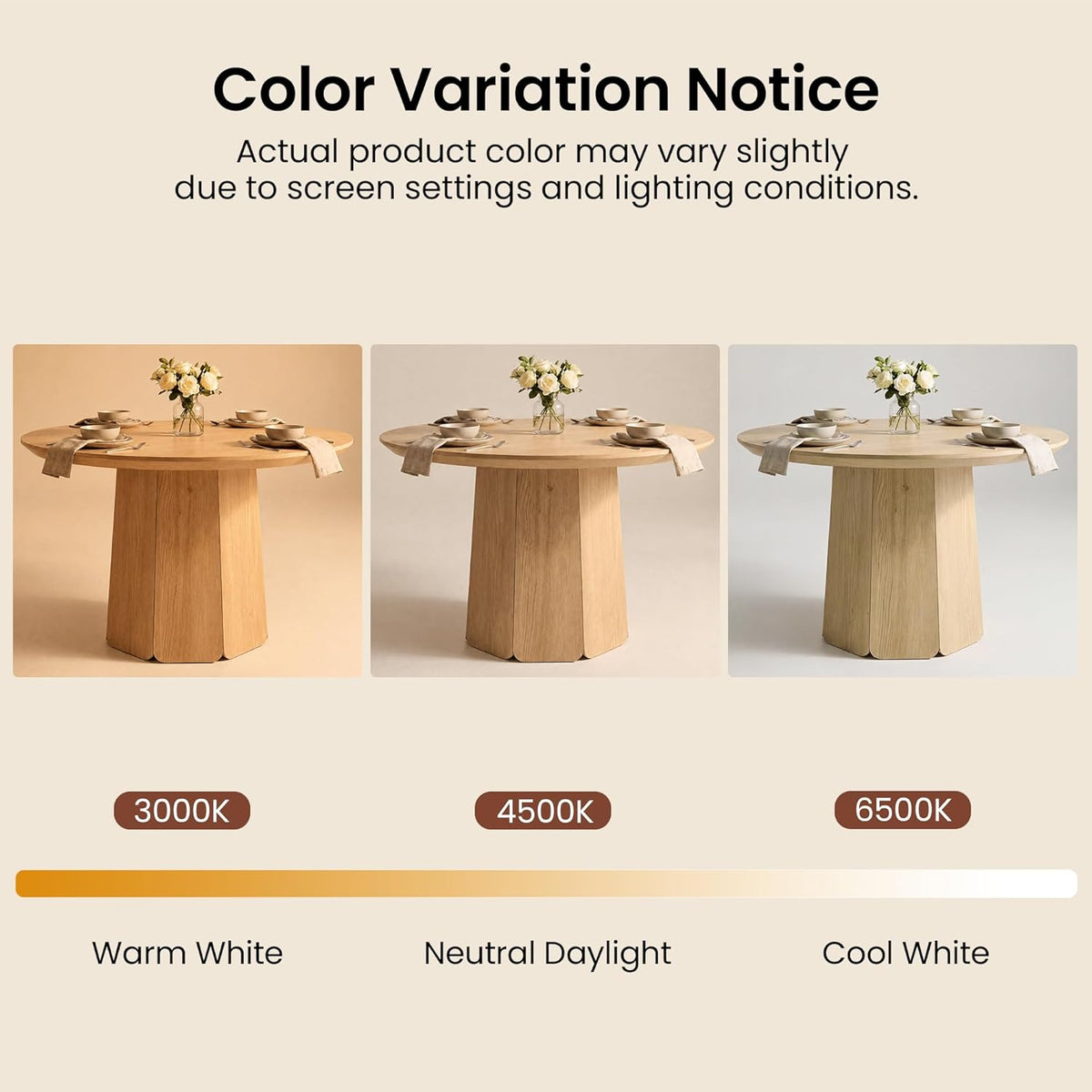 ModernMate 43 inch Round Dining Table for 4, Circle Kitchen Table with Wooden Pedestal Base, Modern Wood Dining Room Table, Dinner Table for Dining Room, Kitchen, Living Room