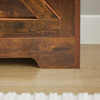 Shoe Storage Bench with 2 Flip Drawers & Barn Doors, Entryway Shoe Cabinet with Adjustable Shelves and Cushioned Seat,Shoe Organizer Storage Bench for Hallway, Living Room, Bedroom, Brown