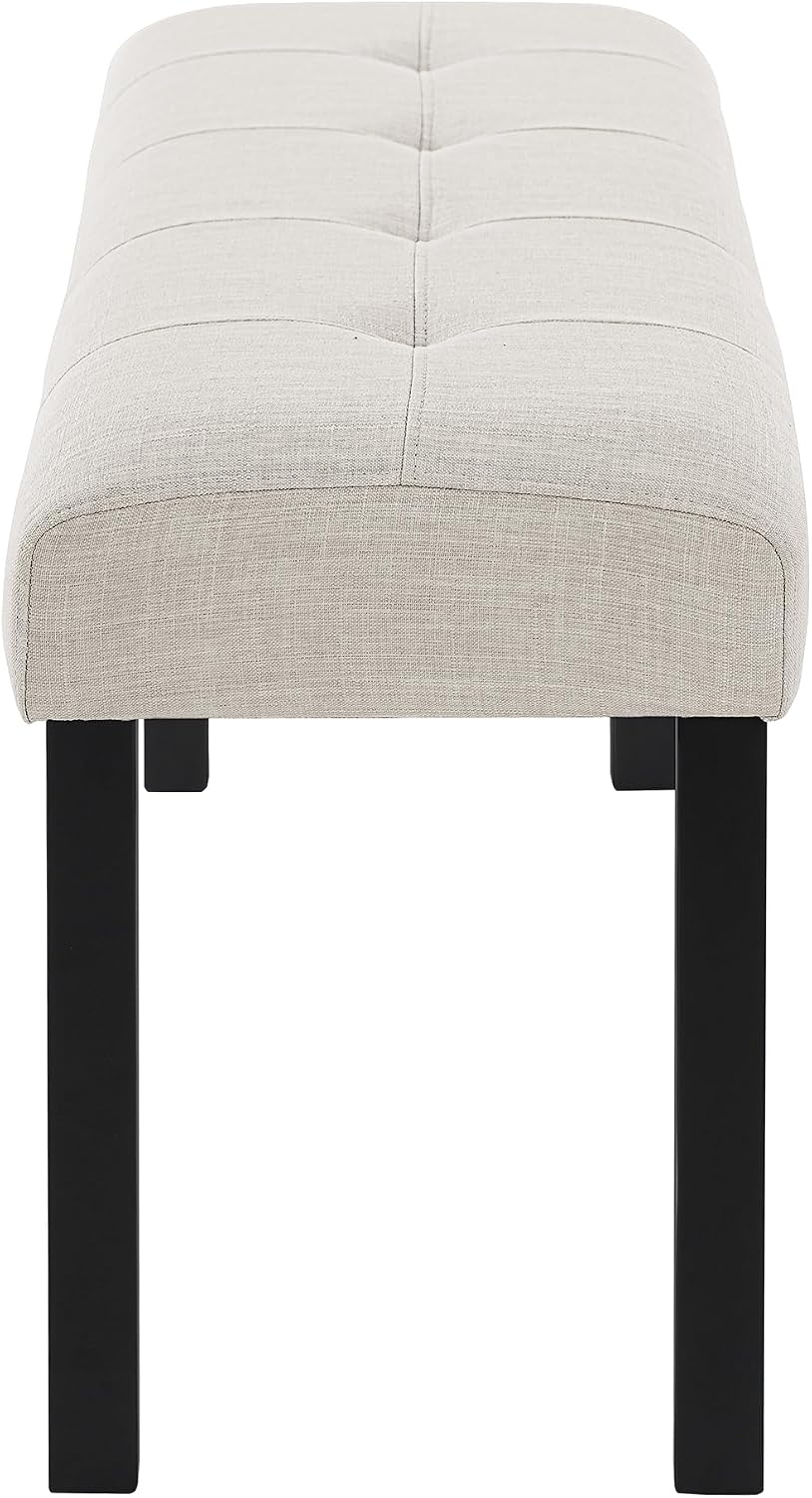Dining Bench, Rubber Wood Dining Room Bench with Linen Upholstered Seat, for Kitchen, Living Room, Hallway, Kitchen, Entryway, Beige