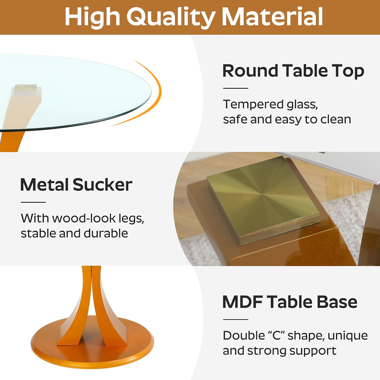 5-Piece Dining Table Set with 39In Tempered Glass Table and 4 Velvet Upholstered Chairs, Modern Scandinavian Furniture for Dining Room Kitchen(Beige&Gold)