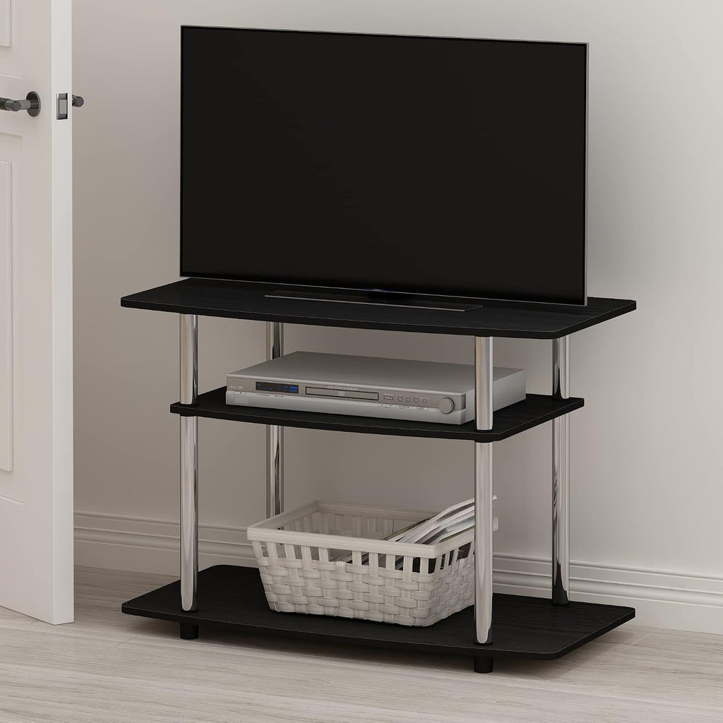 Furinno Turn-N-Tube TV Stand, 3-Tier Toolless Assembly Entertainment Center with Open Shelves, TV Console for TV up to 32 Inch, for Living Room, Bedroom, Americano/Stainless Steel
