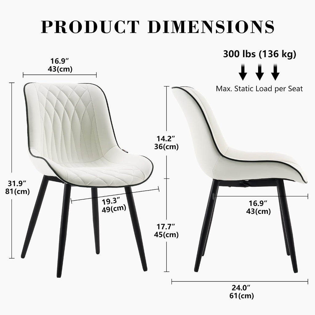 Rowill Dining Chairs Set of 2 Modern Faux Leather Kitchen Chairs with Thickened Metal Frame, Scratch-Resistant Upholstery,Widened Seat & Adjustable Anti-Slip Pads, Cushioned Backrest for Kitchen,White