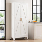 71" Tall Metal Pantry Cabinet, Kitchen Storage Cabinet with 2 Doors and 4 Adjustable Shelves for Kitchen, Living Room, Dining Room, Bathroom and Home, Office (White, 1PC)