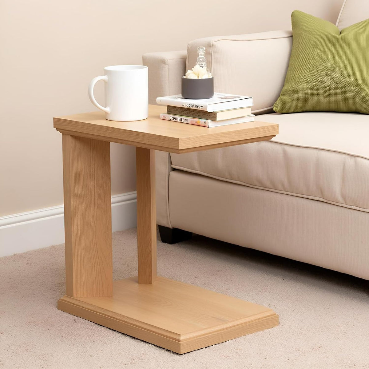 C Shaped End Table for Couch, 23.2'' High Small Side Table 2-Tier C Shaped Sofa Table for Small Narrow Spaces, Modern Nightstand for Bedroom, Living Room, Apartment, Home Office, Oak