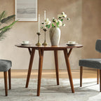 HULALA HOME Round Dining Table for 4, 45” Solid Wood Kitchen Table, Small Dinner Coffee Writing Table for Kitchen Dining Room, Save Space, Walnut