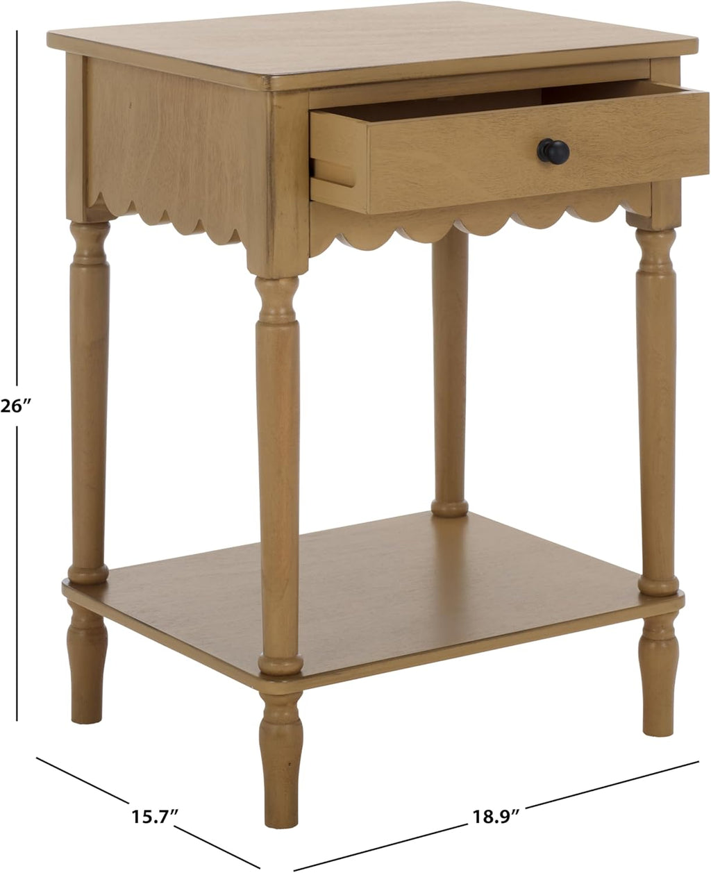 SAFAVIEH Home Collection – Haven Desert Brown Accent Table with Drawer & Shelf, Scalloped Apron Detail, Traditional Side Nightstand (ACC5724C)