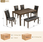 LUMISOL Farmhouse Dining Table Set for 6, Solid Wood Kitchen Table Set with 4 Upholstered Chairs and Bench for Kitchen, Dining Room, Dark Walnut