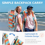 PASAMIC Backpack Beach Chairs for Adults 2 Pack Portable, Lay Flat Reclining Beach Chairs with 5 Positions, Tall Heavy Duty Folding Chair with Cup Holder, Cooler Pouch, Towel Bar, Multicolor Stripe